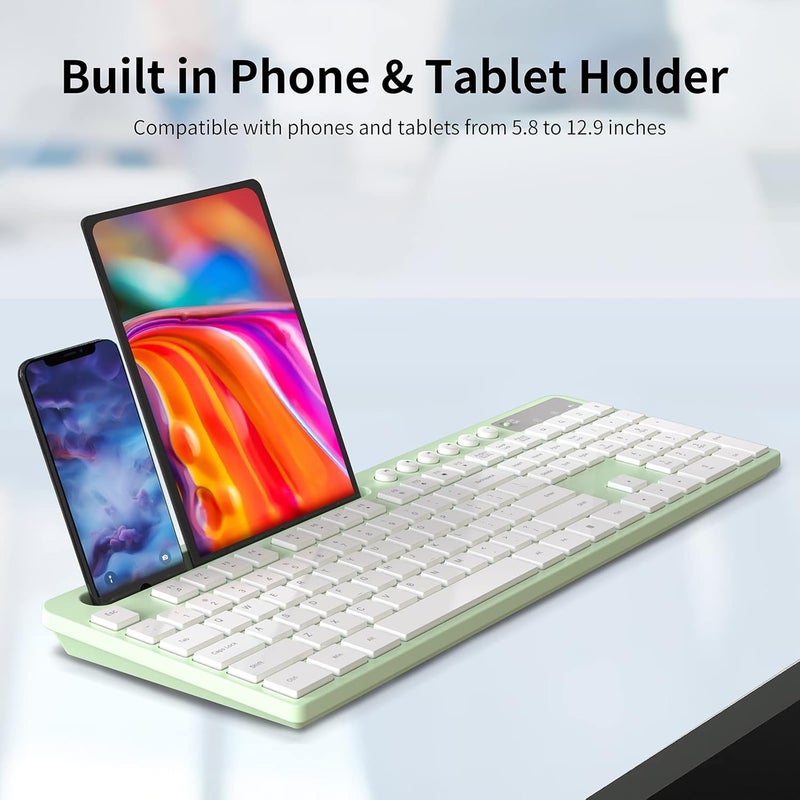 MARVO Wireless Keyboard and Mouse Combo, 2.4G Ergonomic Wireless Computer Keyboard with Phone Tablet Holder, Silent Mouse with 6 Button, Compatible with MacBook, Windows (Green) - Image 3